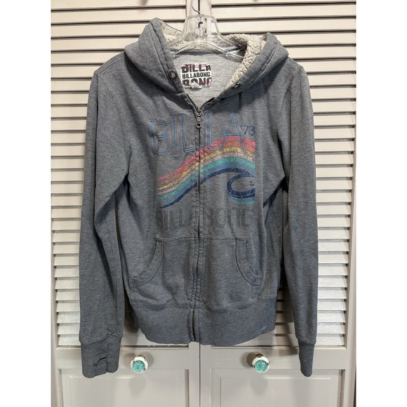 Billabong Jackets & Blazers - Vintage Billabong Zip Up Sherpa Hood Jacket Size M Pocket Logo‎ Graphic 73'